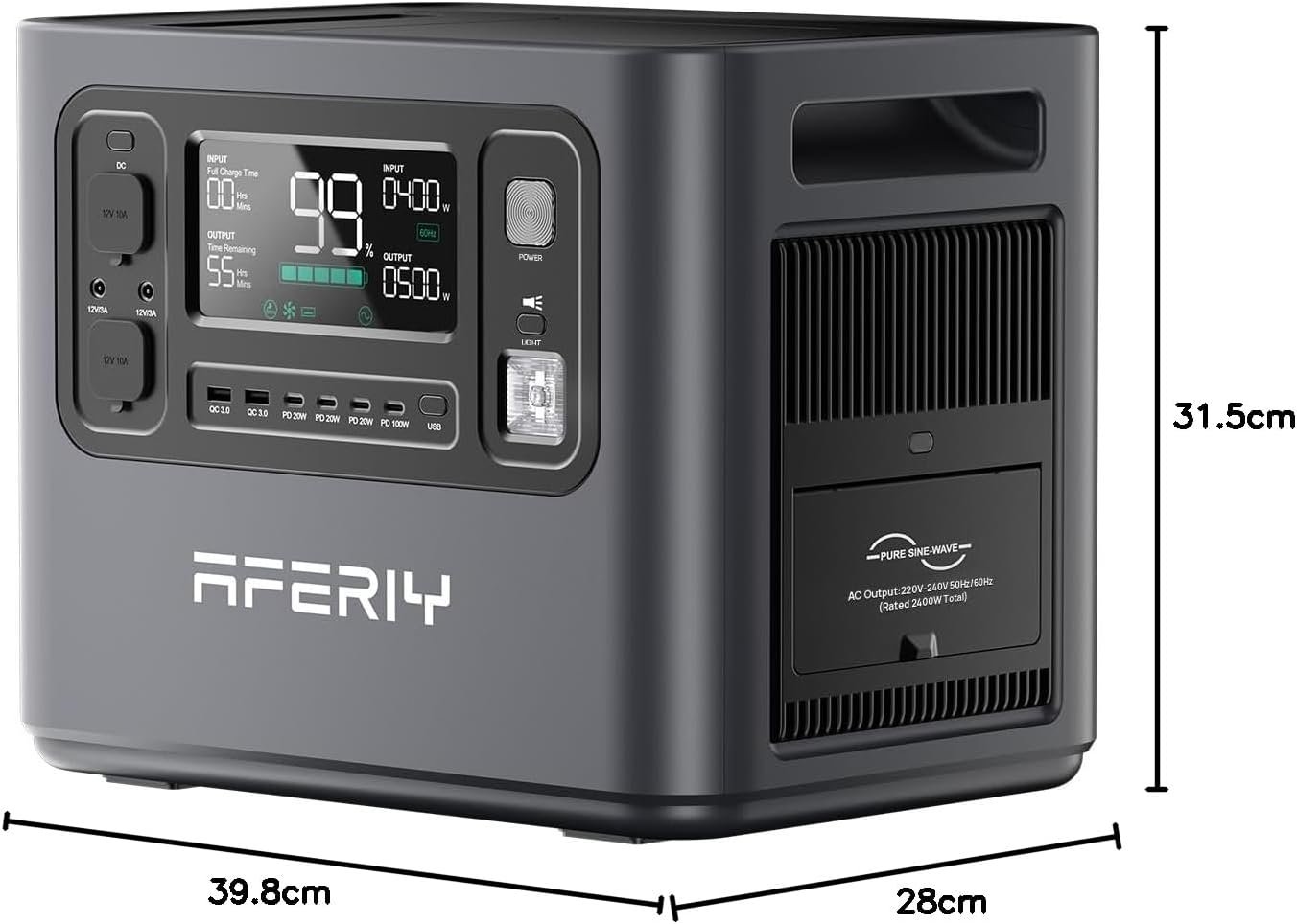 AFERIY Portable Power Station – 2048Wh, 2400W Output, LiFePO4, UPS