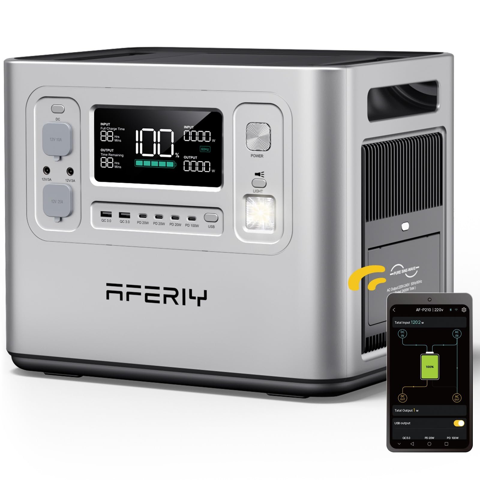 AFERIY Portable Power Station – 2048Wh, 2400W Output, LiFePO4, UPS