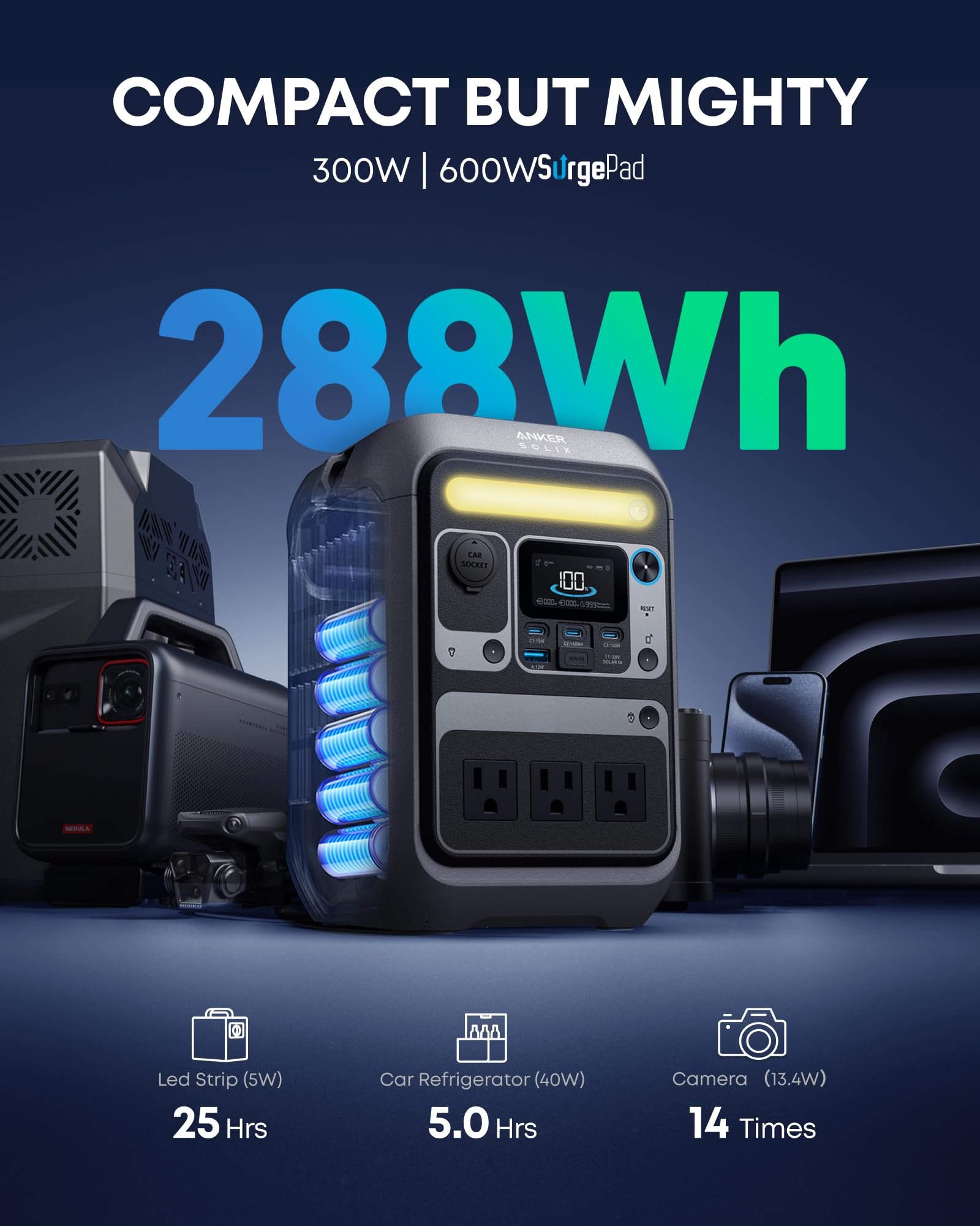 Anker SOLIX C300 Portable Power Station – 288Wh, for Camping