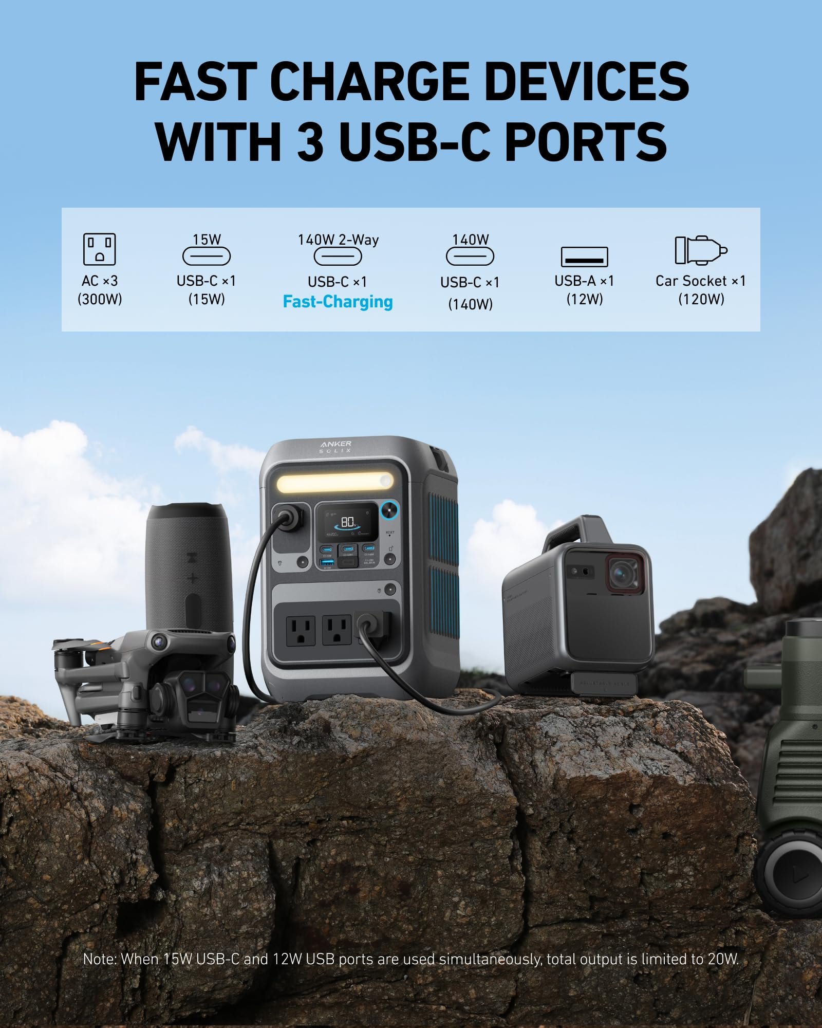 Anker SOLIX C300 Portable Power Station – 288Wh, for Camping
