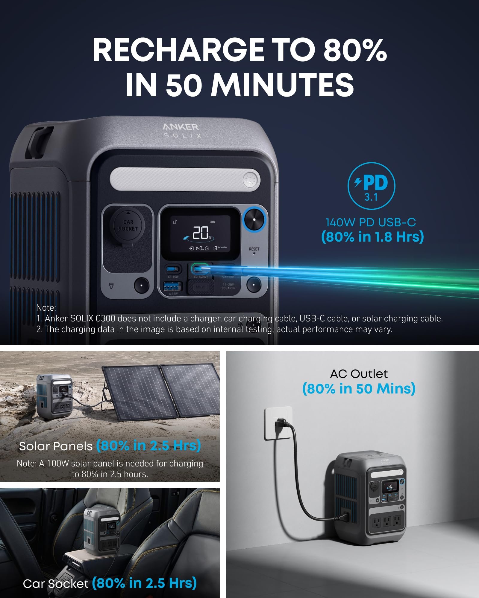 Anker SOLIX C300 Portable Power Station – 288Wh, for Camping