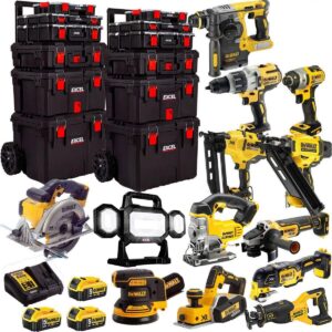 DeWalt 18V 13-Piece Cordless Power Tool Kit – 3 x 5.0Ah Batteries & Trolley Toolbox