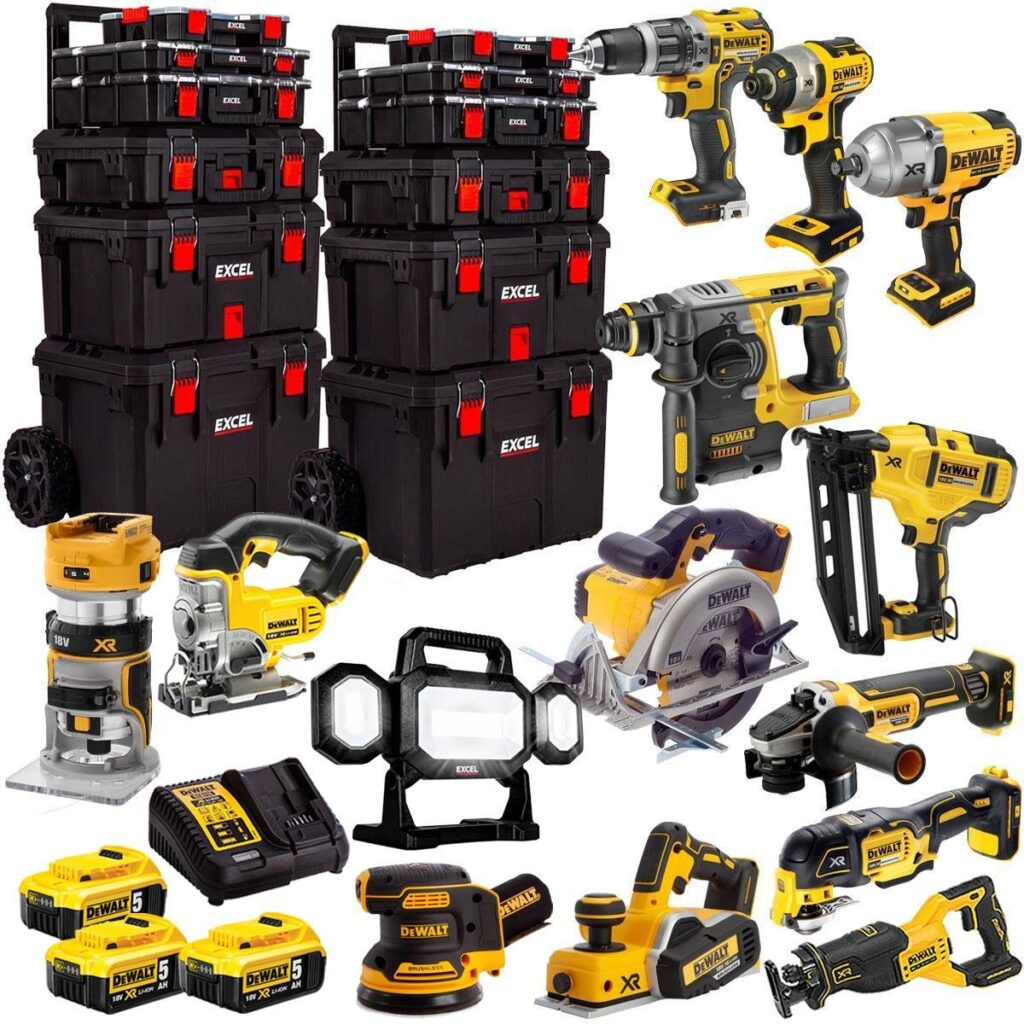 DeWalt 18V 14-Piece Cordless Power Tool Kit – 3 x 5.0Ah Batteries & Trolley Toolbox