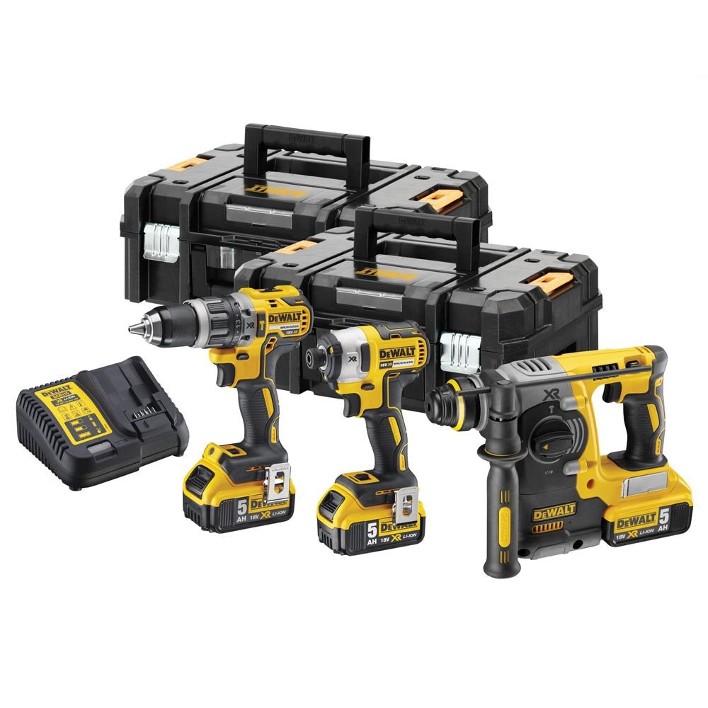 DeWalt DCK368P3T 18V XR Brushless 3-Piece Cordless Power Tool Kit – 3 x 5.0Ah Batteries & 2 x TSTAK II Toolboxes