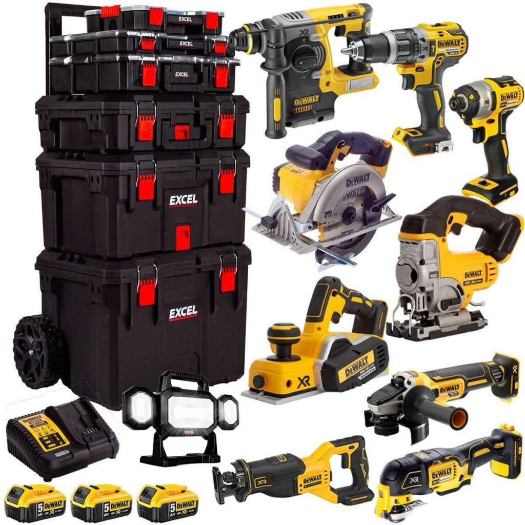 DeWalt DCKT4T10P4 18V XR 10-Piece Cordless Power Tool Kit – 3 x 5.0Ah Batteries & Trolley Toolbox