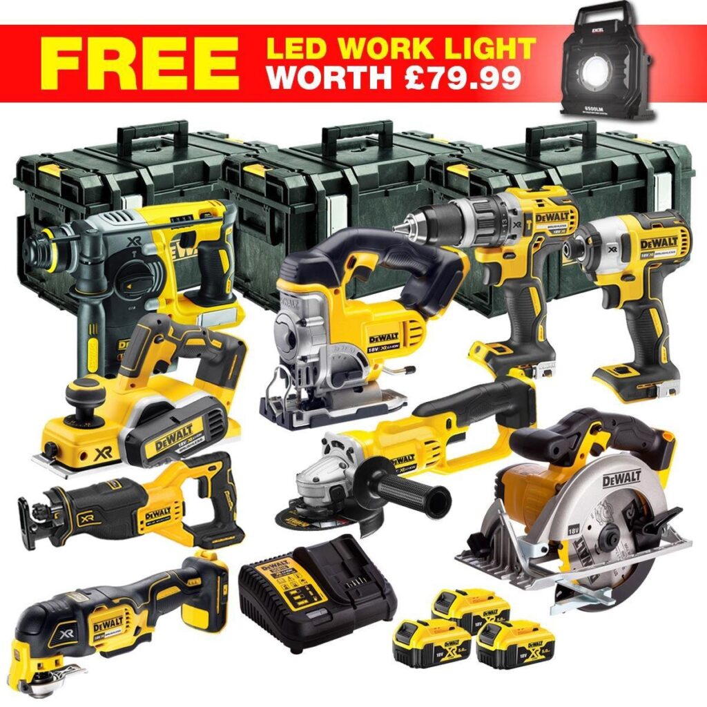 DeWalt DCKT4T10WLF 18V XR 10-Piece Cordless Power Tool Kit – 3 x 5.0Ah Batteries & ToughSystem Box