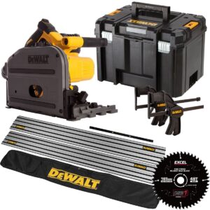 DeWalt DCS520NT 54V XR FlexVolt Brushless 165mm Plunge Saw – 2 x 1.5m Guide Rails, Clamps, Blade & Case and Rail Bag