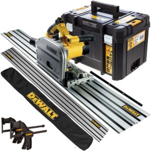 DeWalt DWS520KT 240V Plunge Saw – 2 x 1.5m Guide Rails, Clamps & Bag