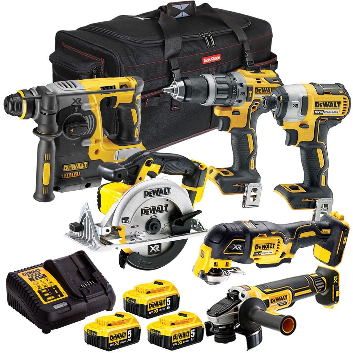 DeWalt T4TKIT-1133 18V 6-Piece Cordless Power Tool Kit – 3 x 5.0Ah Batteries & Charger