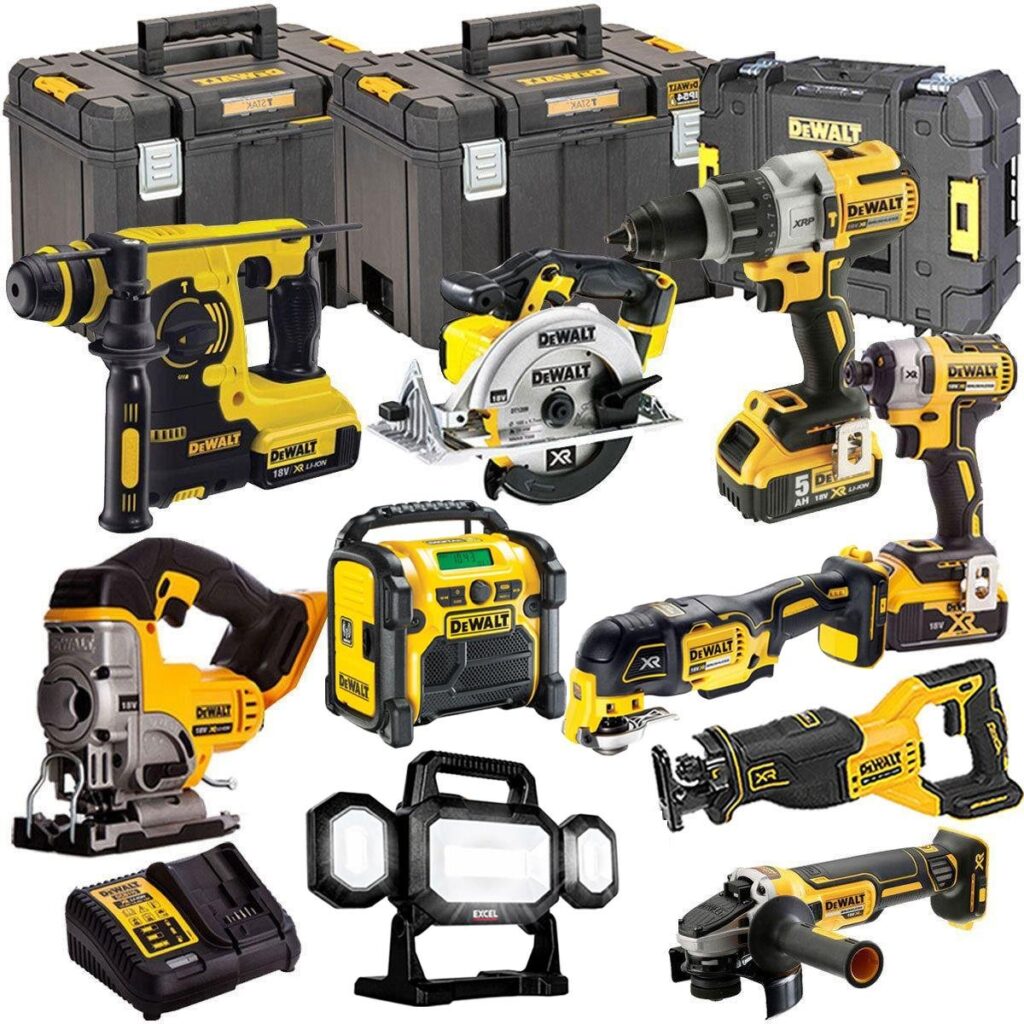 DeWalt T4TKIT-6599 18V XR 10-Piece Cordless Power Tool Kit – 3 x 5.0Ah Batteries & Charger