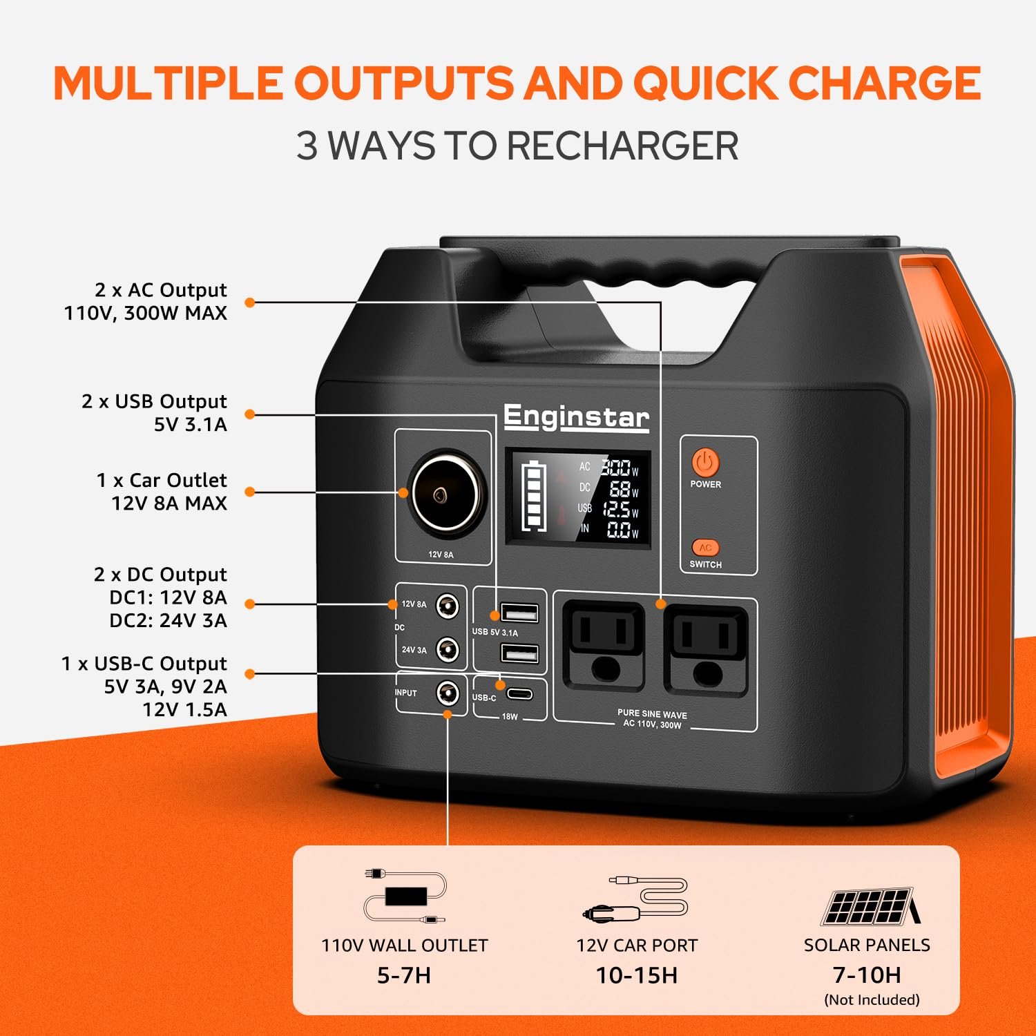EnginStar Portable Power Station – 296Wh, 300W Output