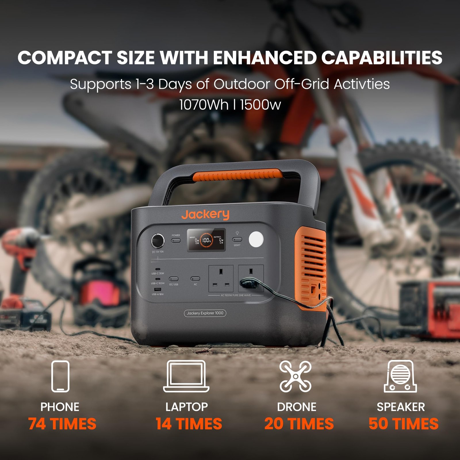 Jackery Explorer 1000 v2 Portable Power Station – 1070Wh, 1500W Output, LiFePO4