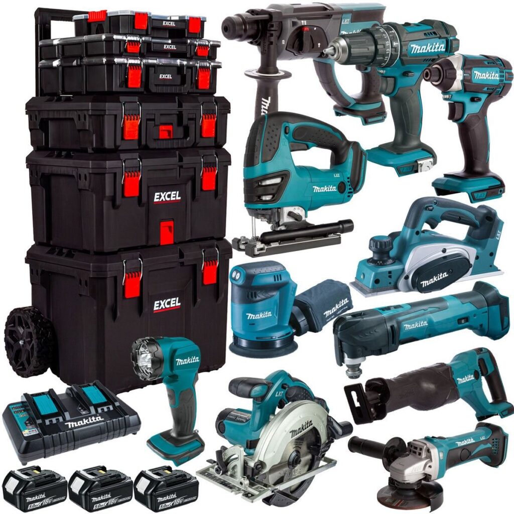 Makita 18V 11-Piece Cordless Power Tool Kit – 3 x 5.0Ah Batteries & Trolley Toolbox