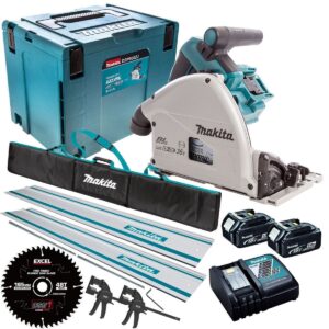 Makita DSP600TJ 36V Brushless Plunge Saw – 2 x 5.0Ah Batteries, Blade & Accessory Set