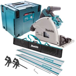 Makita DSP600ZJ 36V Brushless Plunge Saw – Body Only, 2 x Guide Rails, Clamps & Bag and Case