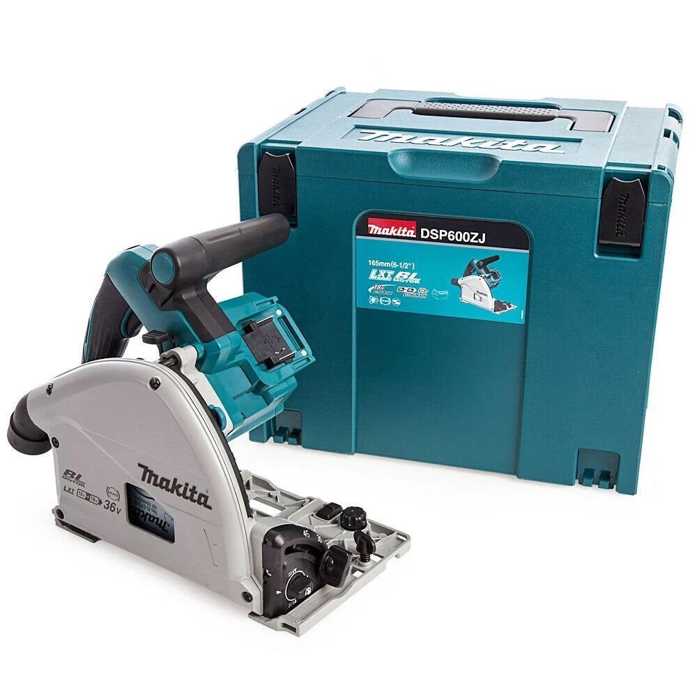 Makita DSP600ZJ 36V Brushless Plunge Saw – Body Only, 2 x Guide Rails, Clamps & Bag and Case