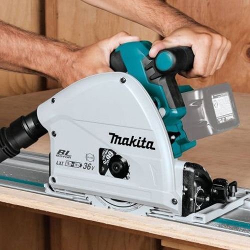 Makita DSP601ZJU 36V Brushless AWS Plunge Saw – Body Only, 2 x Guide Rails, Clamps & Blade