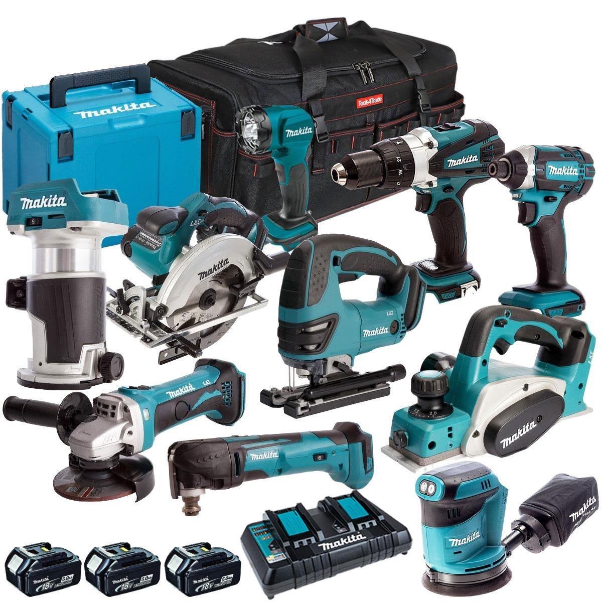 Makita MAKDEAL 91M 18V 10-Piece Cordless Power Tool Kit – 3 x 5.0Ah Batteries & Charger