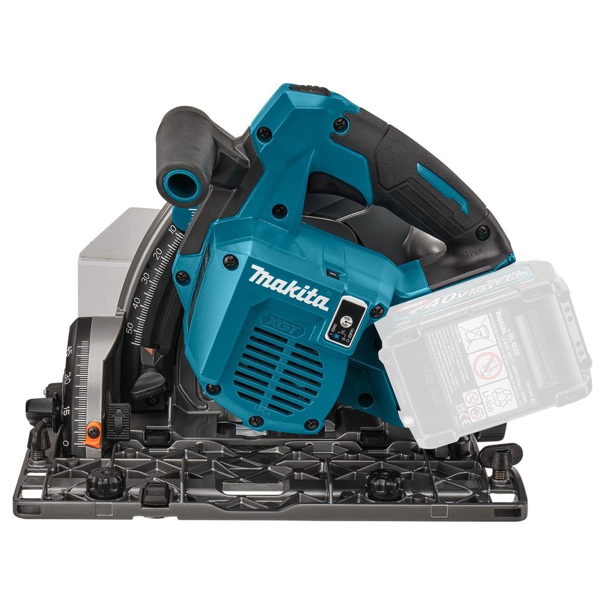 Makita SP001GZ03KIT5 40V Brushless Plunge Saw – 1 x 4.0Ah Battery, Charger, 2 x Guide Rails & Clamps