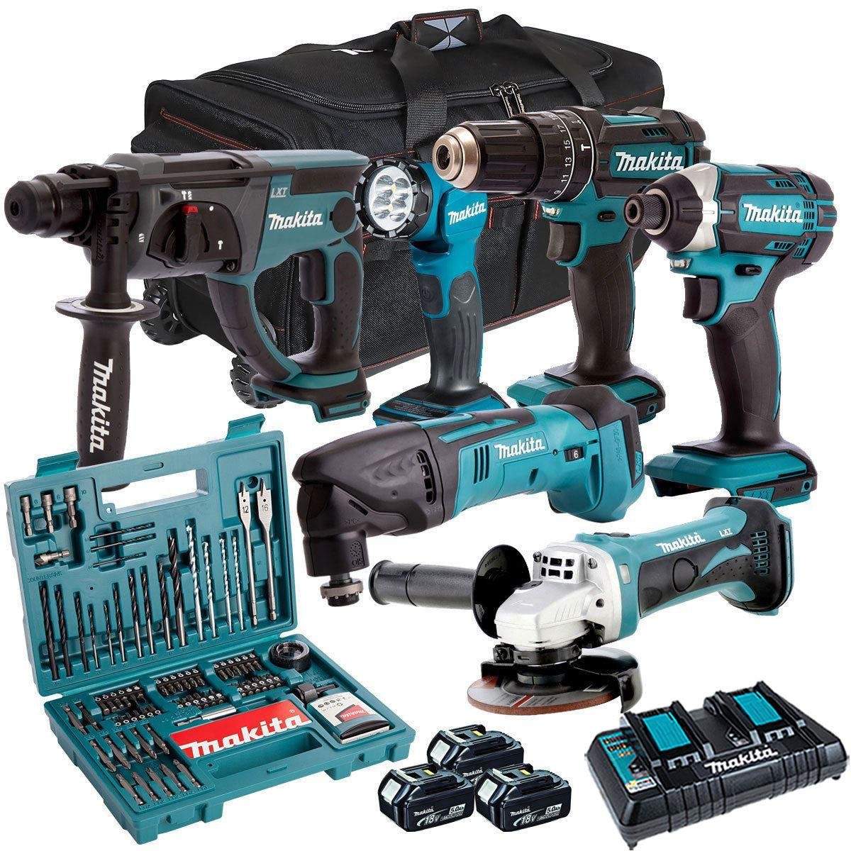 Makita T4TKIT-7316 18V 6-Piece Cordless Power Tool Kit – 3 x 5.0Ah Batteries, Charger & 100-Piece Accessory Set