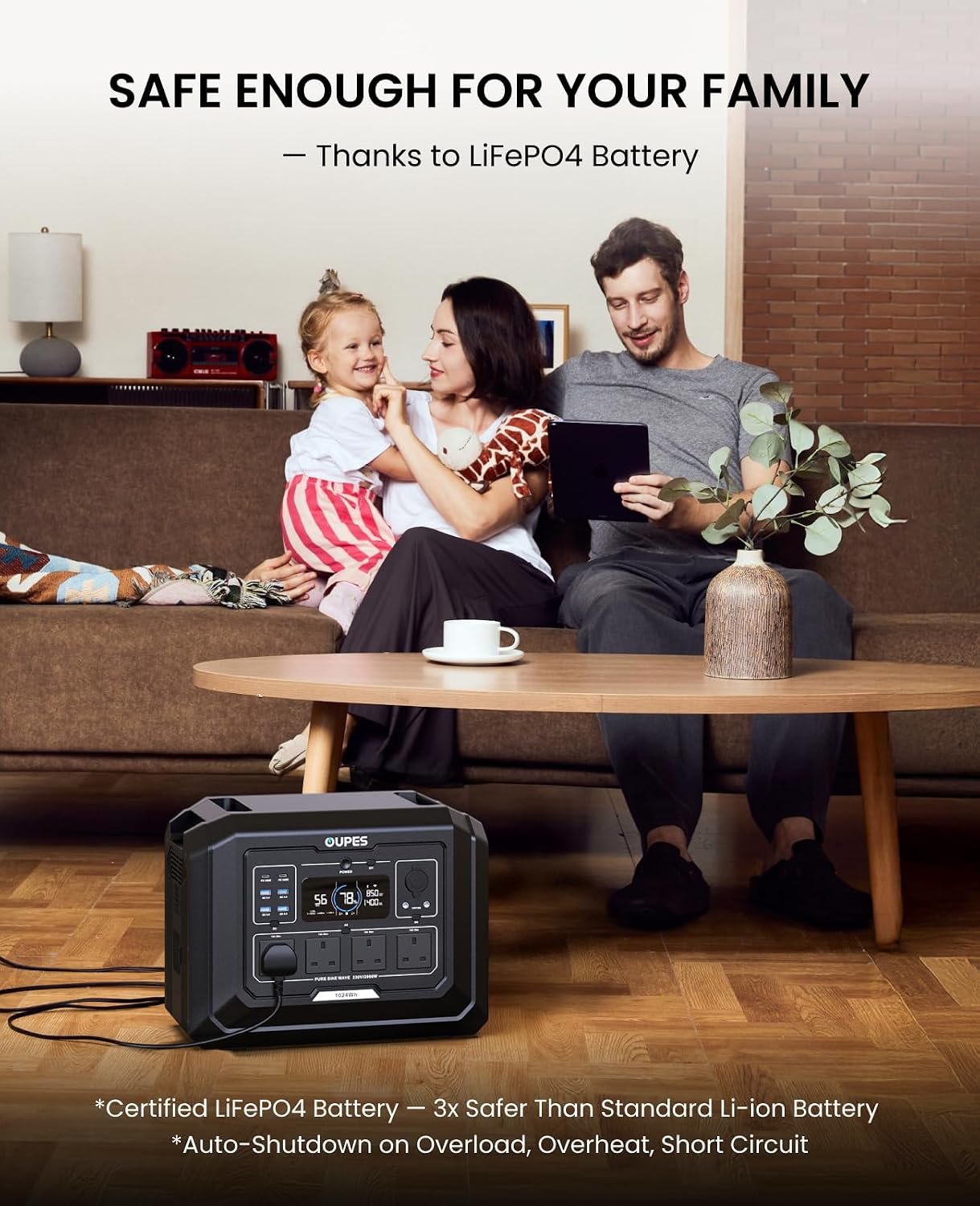 OUPES Mega 1 Portable Power Station – 1024Wh, 2000W Output, LiFePO4, Expandable to 5kWh